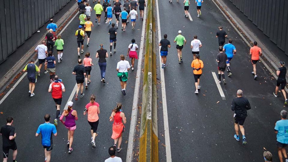 Marathon runners on roads