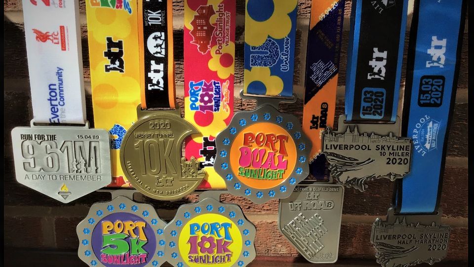 Display of medals for BTR Liverpool's Virtual Race Series