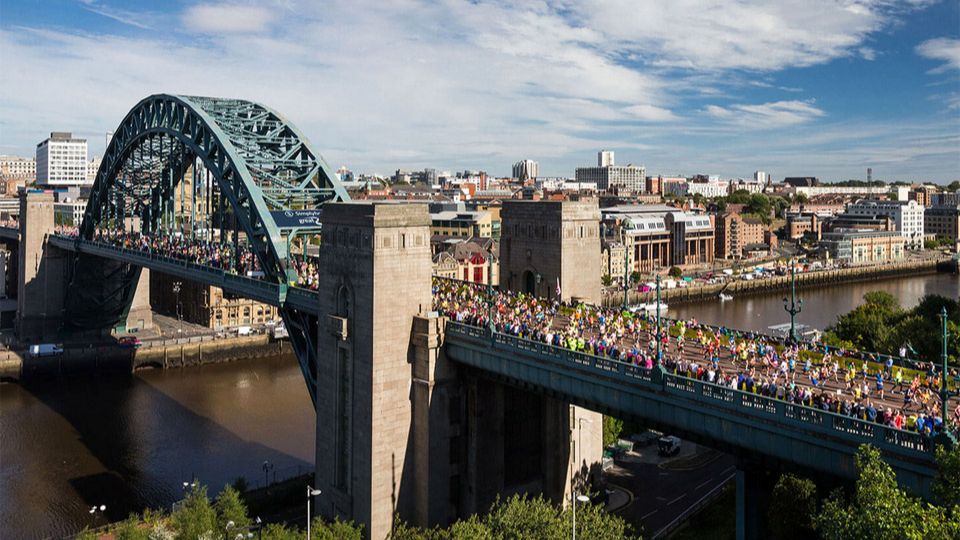 Great North runners crossing the Tyne Bridge