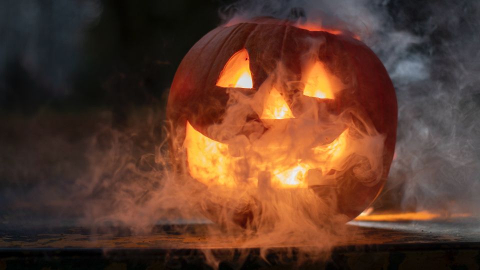 Halloween pumpkin in the mist