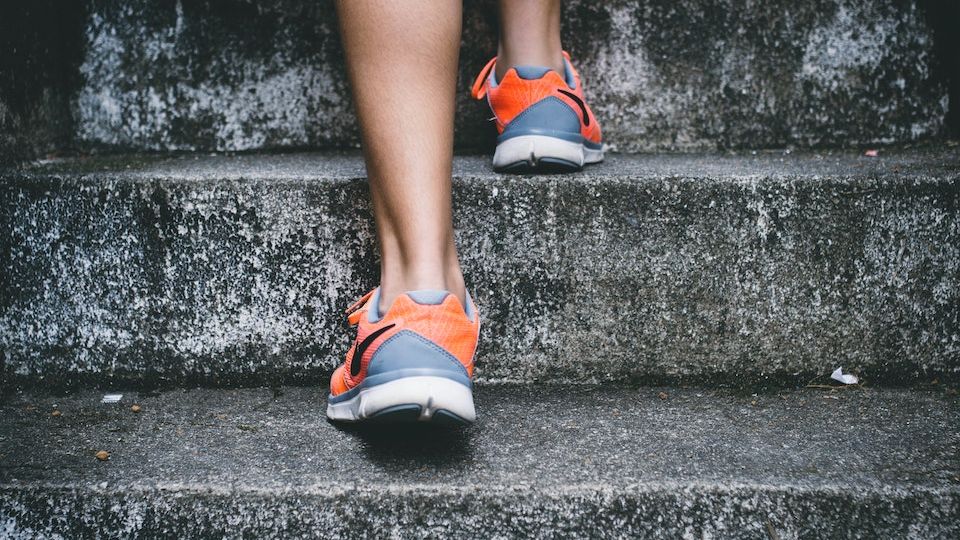 running up steps
