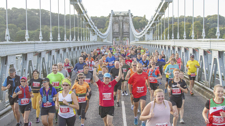 Anglesey Half Marathon Runners On Menai Bridge