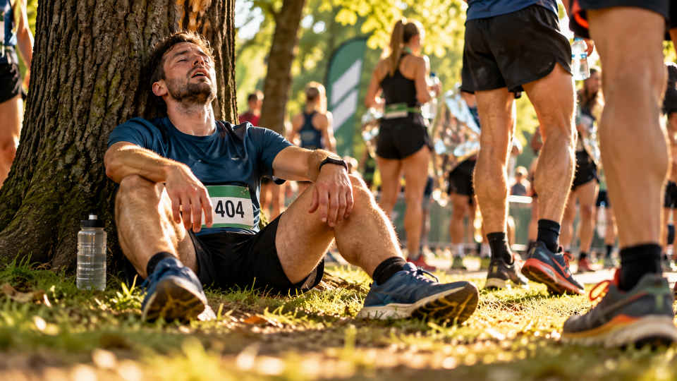 Exhausted runner with race number 404