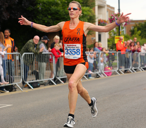 The 2017 women's winner of the Maidenhead Half Marathon breaks the tape
