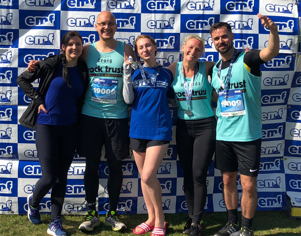 A happy group of rock Trust runners after Edinburgh Marathon