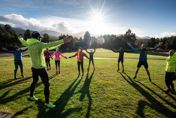 runners exercising in the Cairngorm sunlight