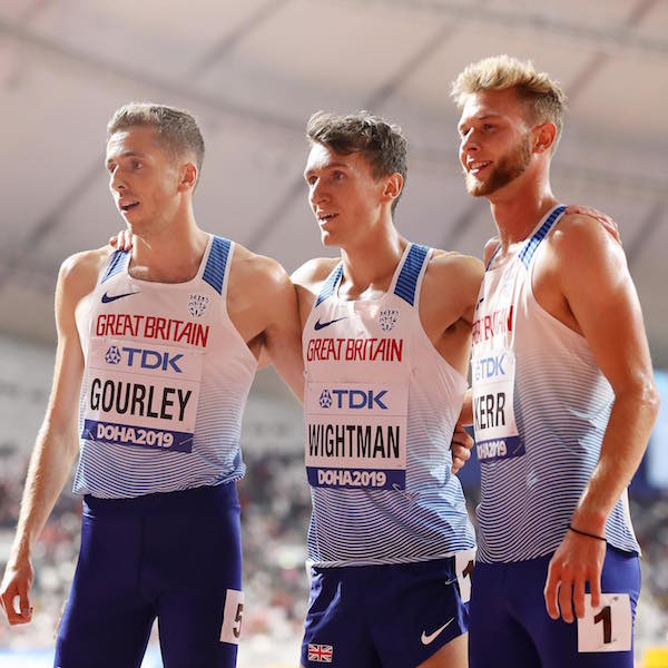 WIghtman with fellow Scots Josh Kerr & Neil Gourley at Doha 2019