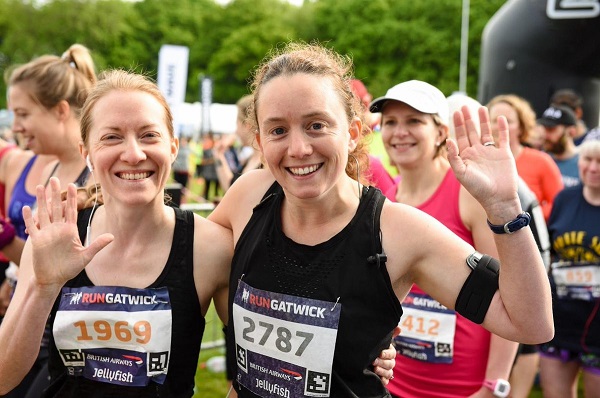 Liz and Rachel finish Run Gatwick half marathon 2018