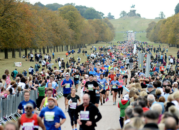 runners come down tree-lined avenue at Windsor Half