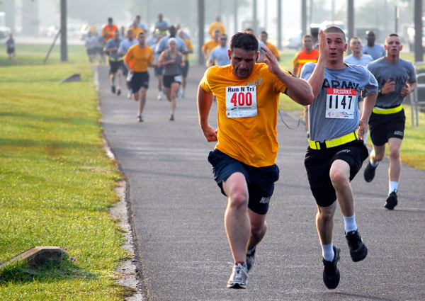 Two runners in a sprint to the finish line