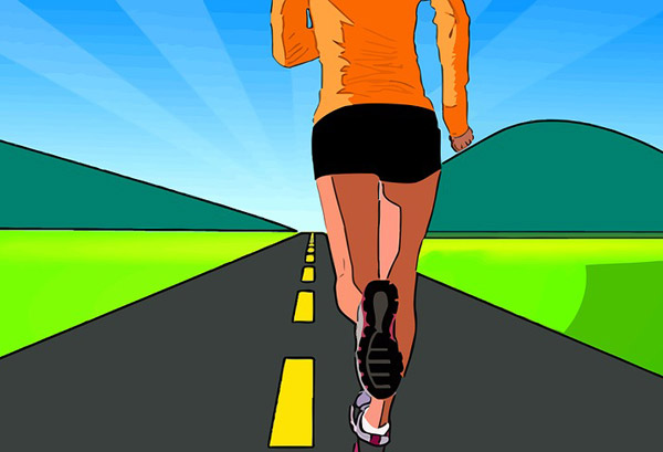 runner in bright orange heads to horizon.